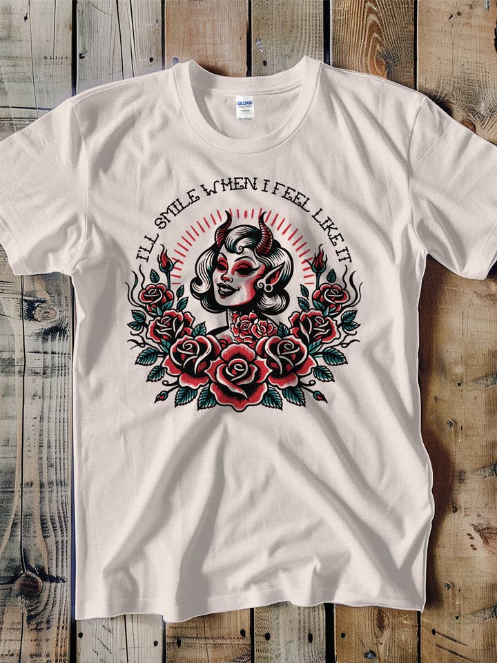 Smile When I Feel LIke It Tattoo Unisex Tee for wholesale by Swift Retail
