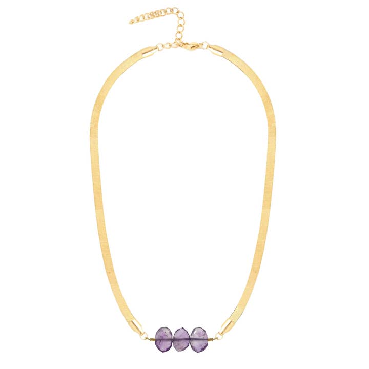 Natasha 5.5mm Thick Herringbone Chain Necklace in Amethyst for wholesale by Mint + Sky