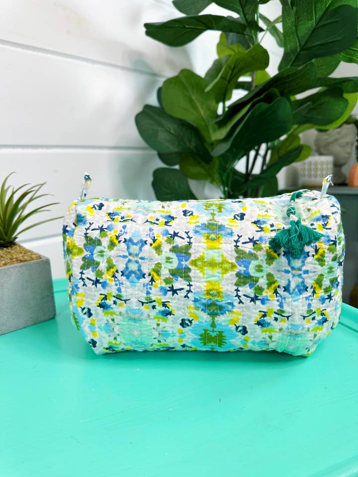 Cosmetics Bag | Quilted Makeup Bags | Toiletry Bag | Aqua for wholesale by Folklore Couture