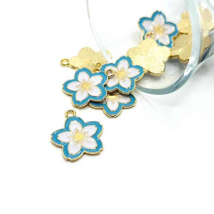 Blue and White Flower Charms, 19.5x18mm for wholesale by Guerrilla Charm