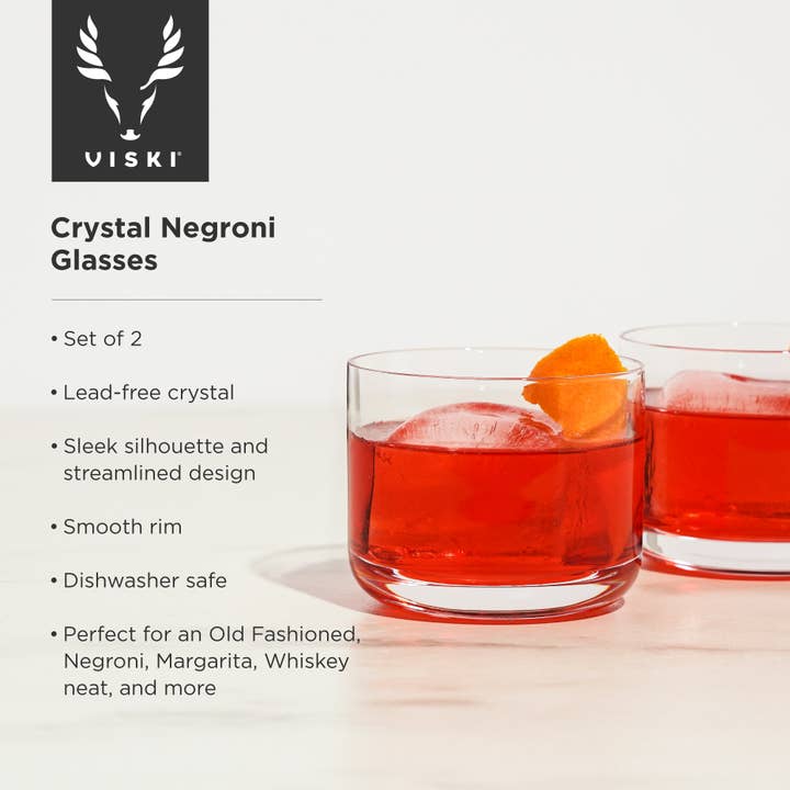 Viski - Wholesale Cocktail/Liquor Glass - Rayeâ„¢ Crystal Lowball Negroni Glasses - Set of 2 by Viski