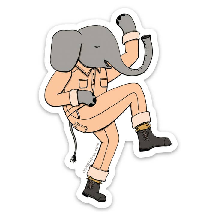 Elephant Coveralls Make Me Want to Dance Sticker for wholesale by Sloe Gin Fizz