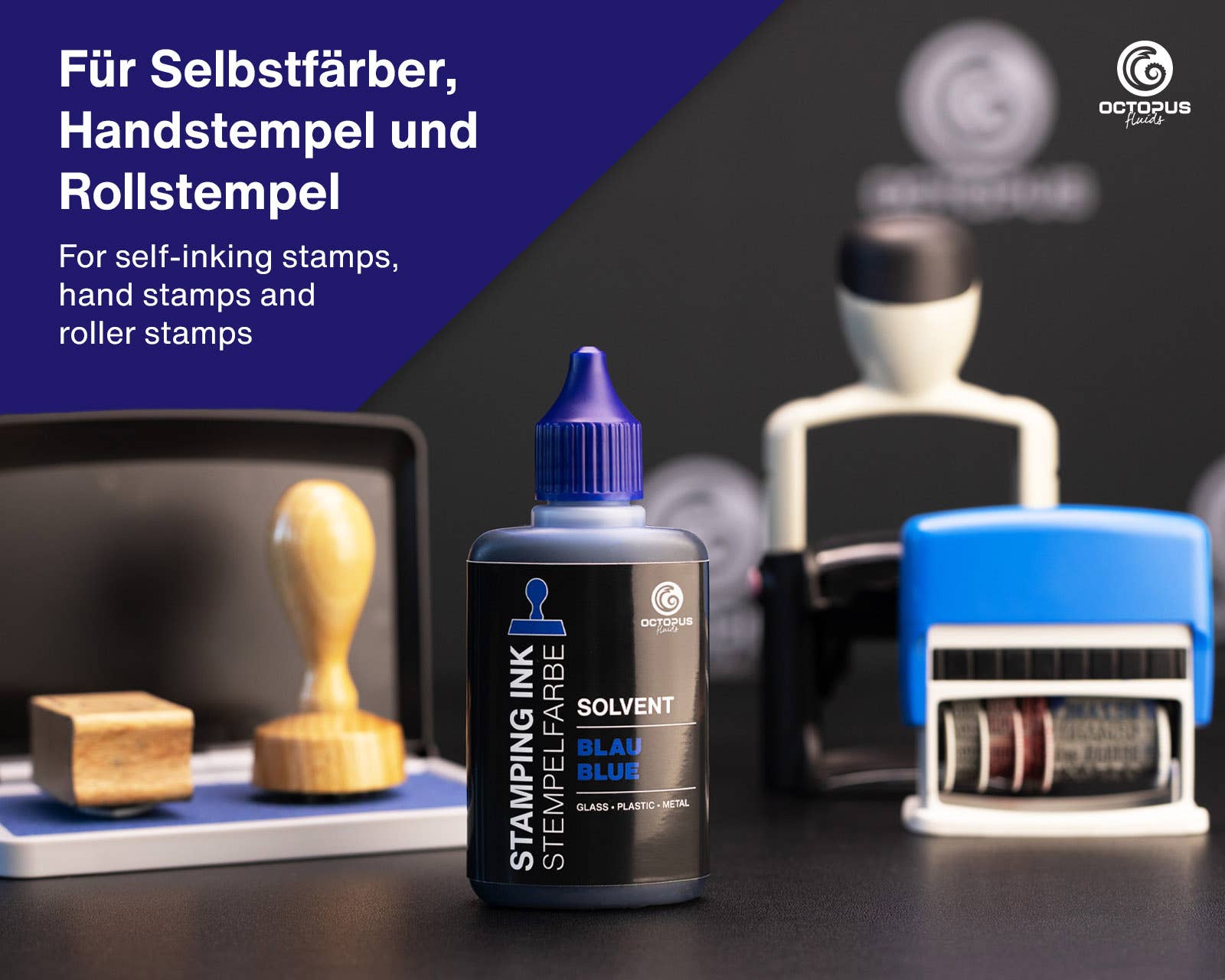 Octopus Concept GmbH – wholesale Bläckdyna – Bläckfisk stämpling bläck för släta ytor, blå 50ml3