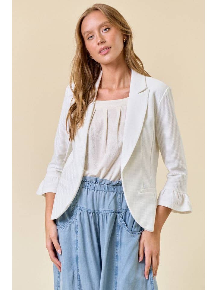 Doe and Rae - Wholesale Blazer - Women's - 3/4 Ruffle Sleeve Solid Blazer - 9335J-10