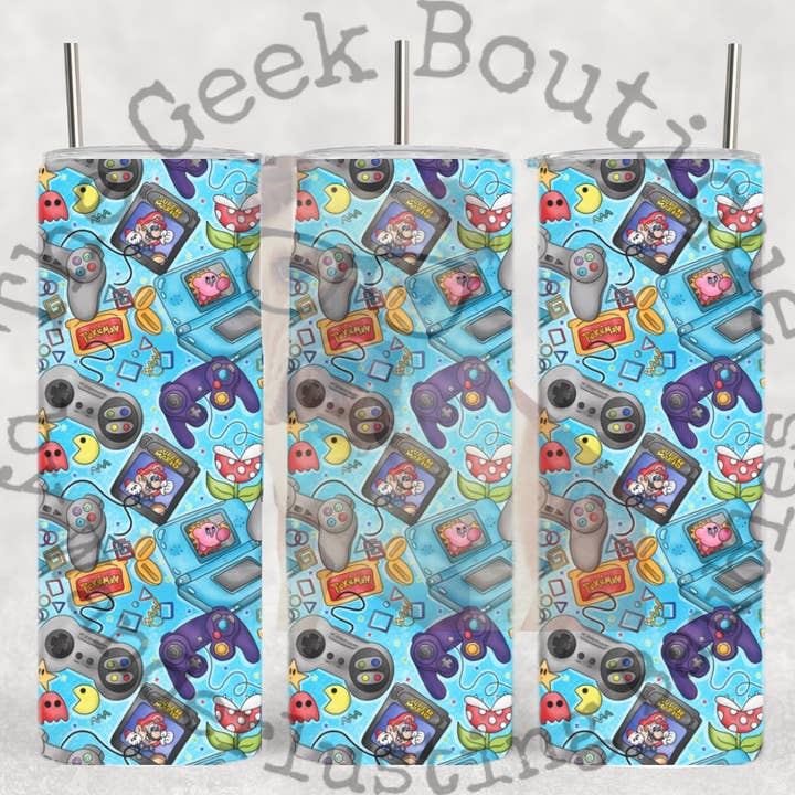 The Geek Boutique - Vente Gourde/bouteille isotherme - Gobelet Collage Console de Manette de Jeu Vidéo Rétro des Années 19900