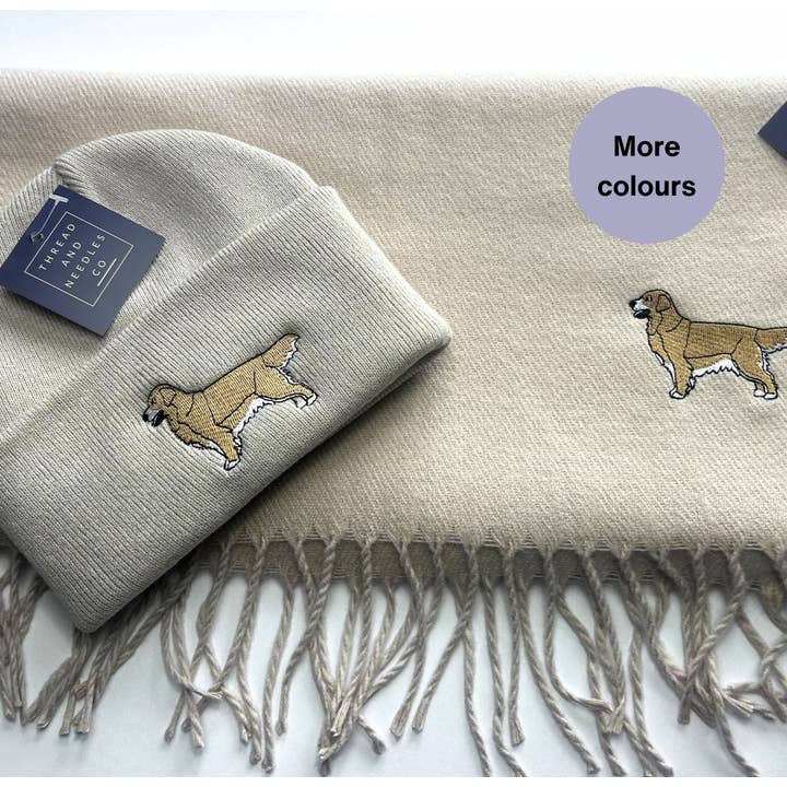 Thread and Needles Co - Wholesale Scarf - Unisex - Embroidered Golden Retriever scarf and hat Set - unisex3