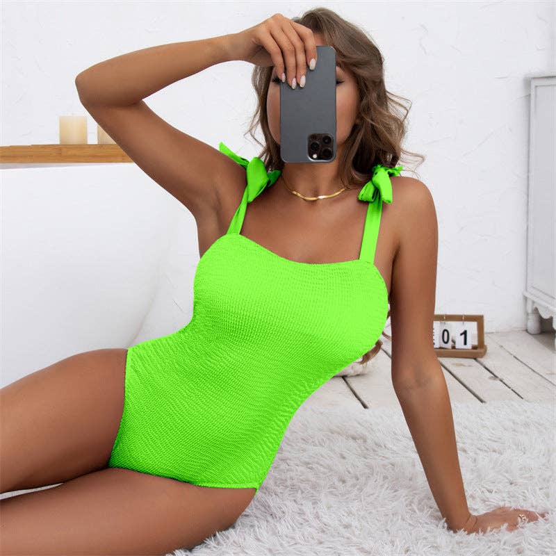 Sweetkama – wholesale One-piece swimsuit – Women’s – Bowtie Shoulder Solid Color One Piece Swimwear8