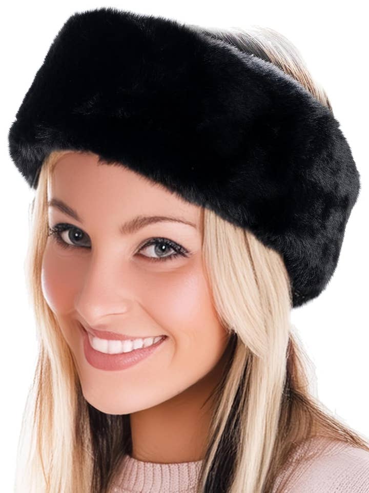 Faux Fur Lined Winter Headband - Black for wholesale by Funky Junque