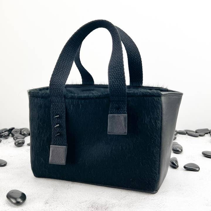Black Brushed Wool and Lambskin Panel Mini Tote Bag for wholesale by Sumie Tachibana