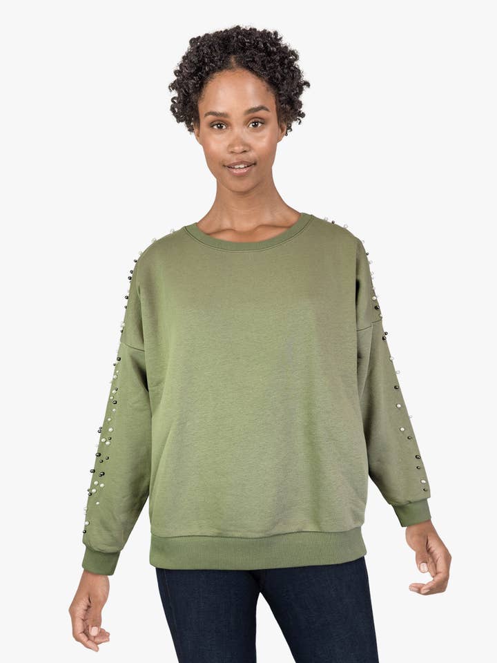 Studded Sweatshirt - Olive (Y190727) for wholesale by Dantelle Apparel