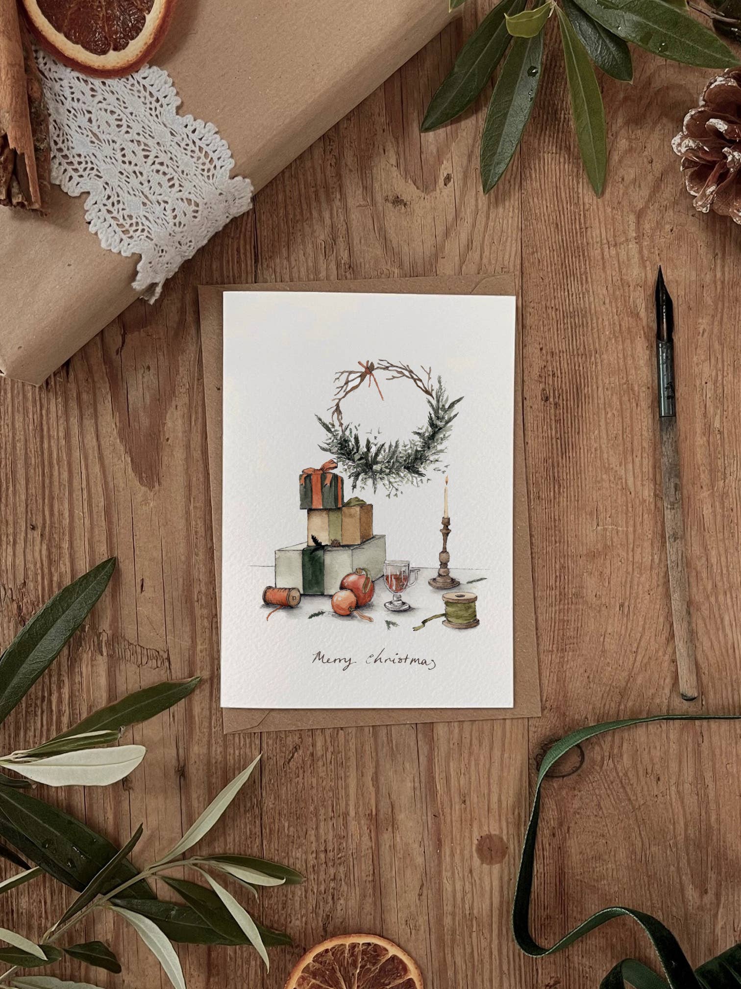 Brooke Marie – wholesale Christmas card – Merry Wrapping Cosy Christmas Card