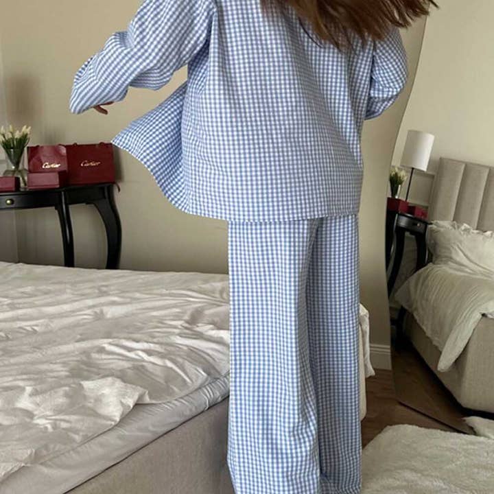 Dipped Shop - Vendita all'ingrosso Completo pigiama - Donna - Set Pigiama a Maniche Lunghe con Contrasto di Colore a Quadri DP25F88110