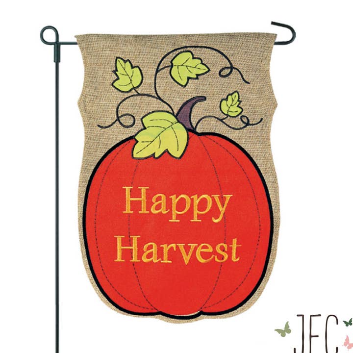 Pumpkin Burlap 2-Sided Garden Flag 12.5x18" for wholesale by JEC Home Goods Inc