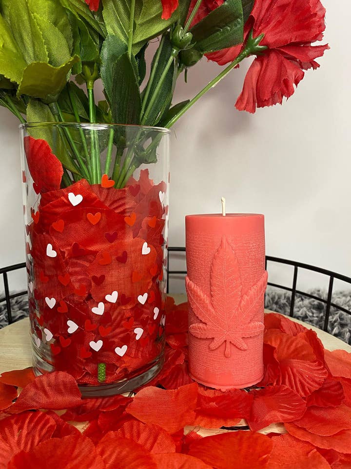 Pot Leaf Pillar Candle for wholesale by Loud Candle Company