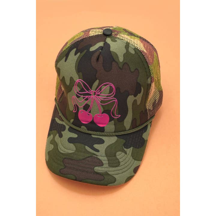 JOSSLYN by wall to wall - Wholesale Trucker Hat - Women's - TRUCKER HAT BOW CHERRY CAMOUFLAGE CAP | 40HW731