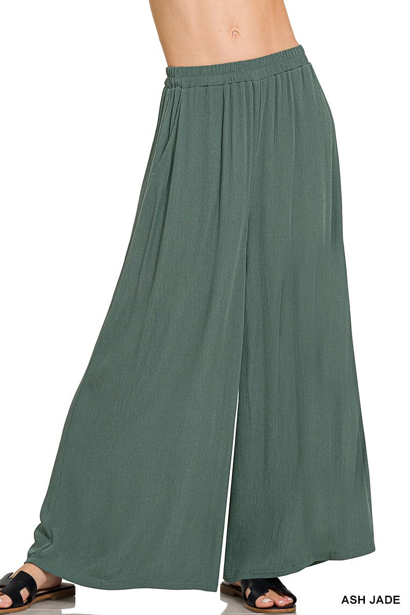 42POPS – Engroshandel Bukser - Dame – ...._ 0825 Vævede Krøllede Brede Bukser Med Lommer SI-259452