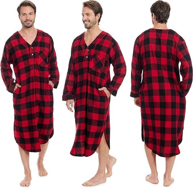 I-Wear Brands - Wholesale Nightshirt - Men's - 2 Pack Men's Cotton Flannel Long Henley Nightshirt9