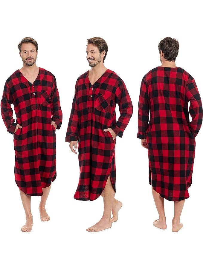 I-Wear Brands - Wholesale Nightshirt - Men's - 2 Pack Men's Cotton Flannel Long Henley Nightshirt9