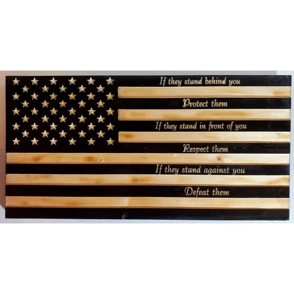 Bandiera americana intagliata in legno rustico: citazione della sconfitta per la vendita all'ingrosso da parte di Tango Down Designs