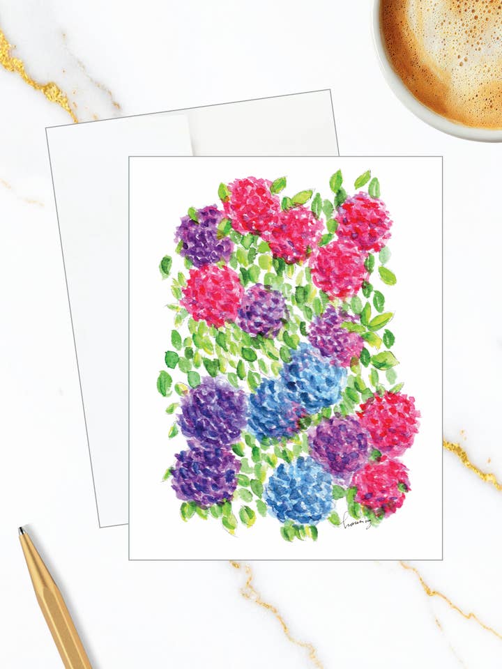 Hydrangeas Card for wholesale by Channing Gibb Art