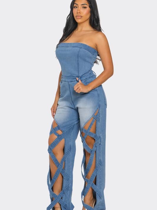 Jeans-Overall mit ausgefallenen Ausschnitten - HOEA961 für den Großhandel von House of E ATL LLC