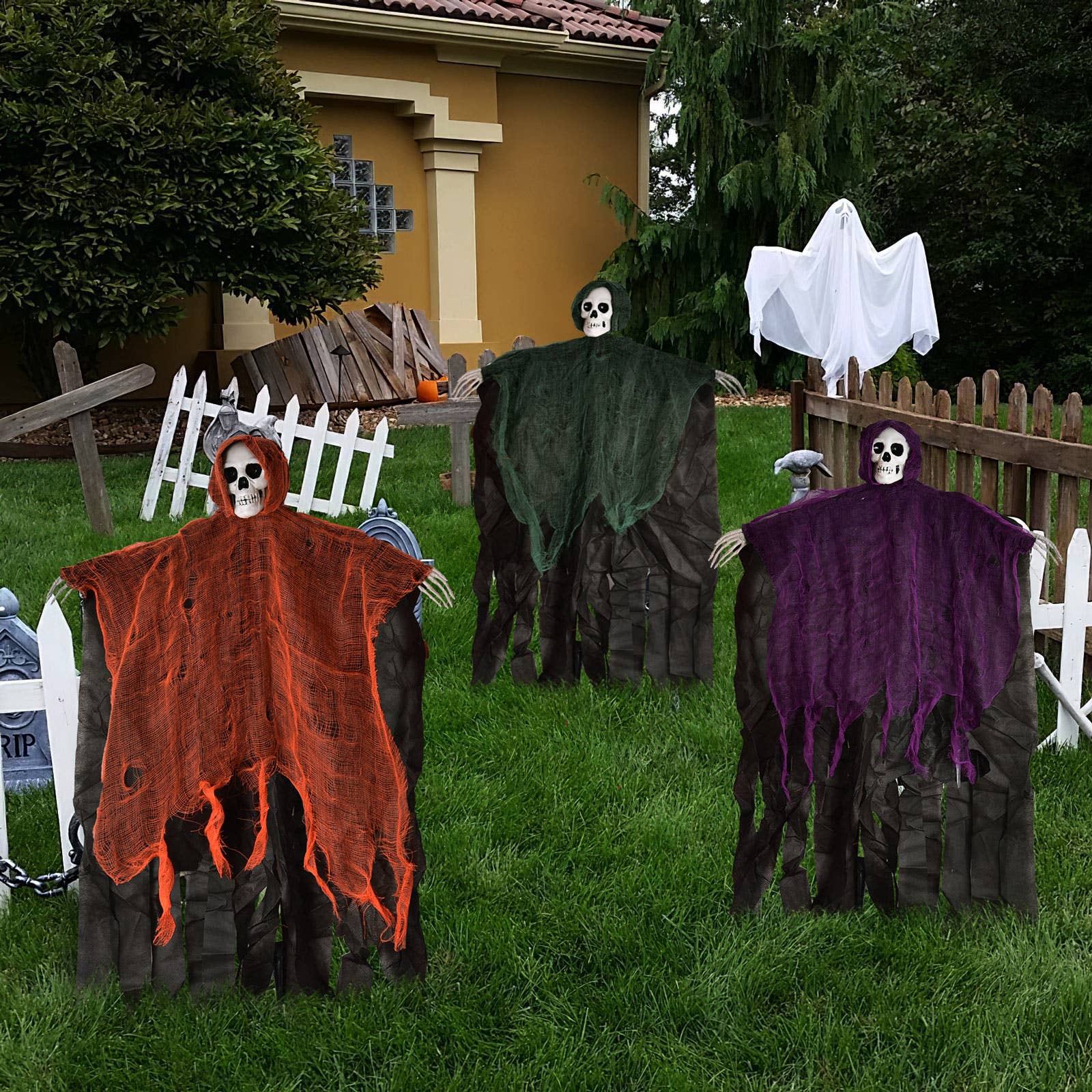 Fun Little Toys - Vente Bibelots/décorations d'extérieur - 3 décorations effrayantes de squelettes pour Halloween6