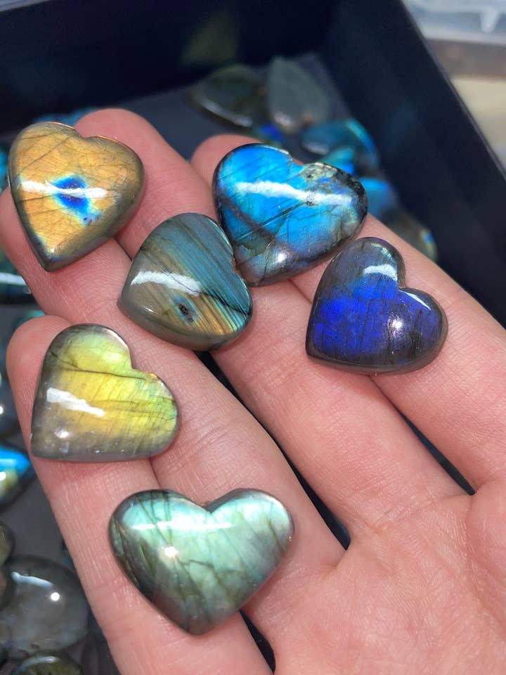 Labradorite Crystal Hearts for wholesale by TritiGlow