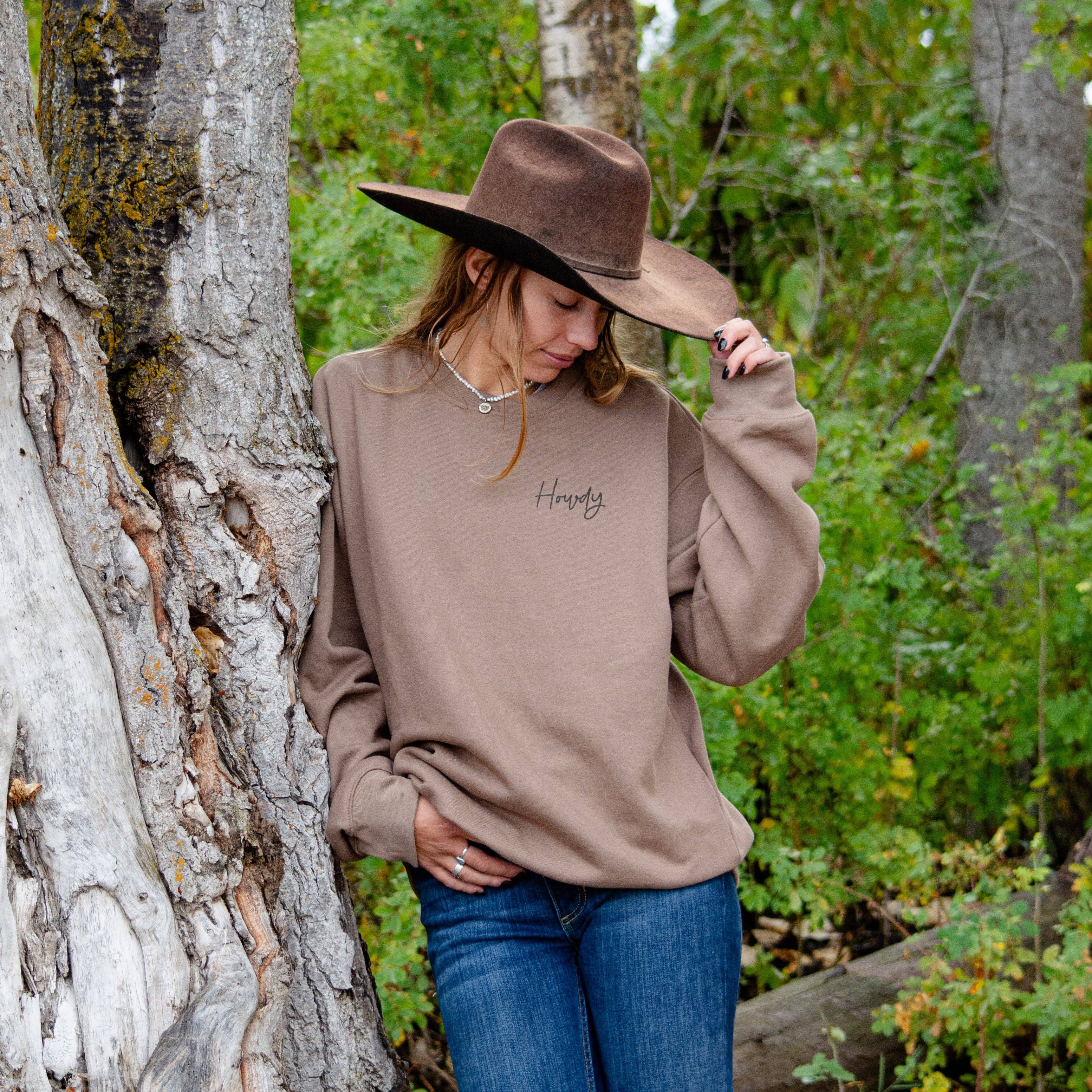 Modern Pastime – wholesale Graphic sweatshirt – Women’s – Howdy Unisex Pullover - Vintage Brown2