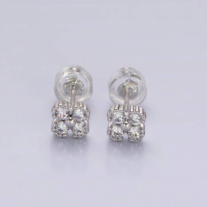 Aim Eternal - Venta al por mayor Pendientes de botón/aretes de poste - Pendientes de Estudio de Trébol Cuatro Hojas en Oro y Plata con Mini CZ Rosa y Transparente Relleno de Oro de 14K | AE974 - AE9751