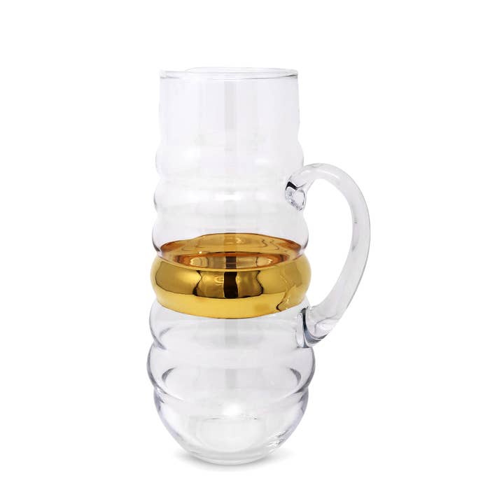 VIVIENCE - Wholesale Pitcher - Glass Pitcher with Linear Design and Gold Stripe2