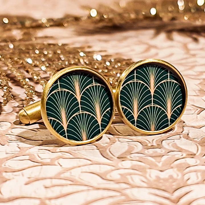 Gemelli da polso ventaglio verde blu camicia uomo per la vendita all'ingrosso da parte di Lydée Déco
