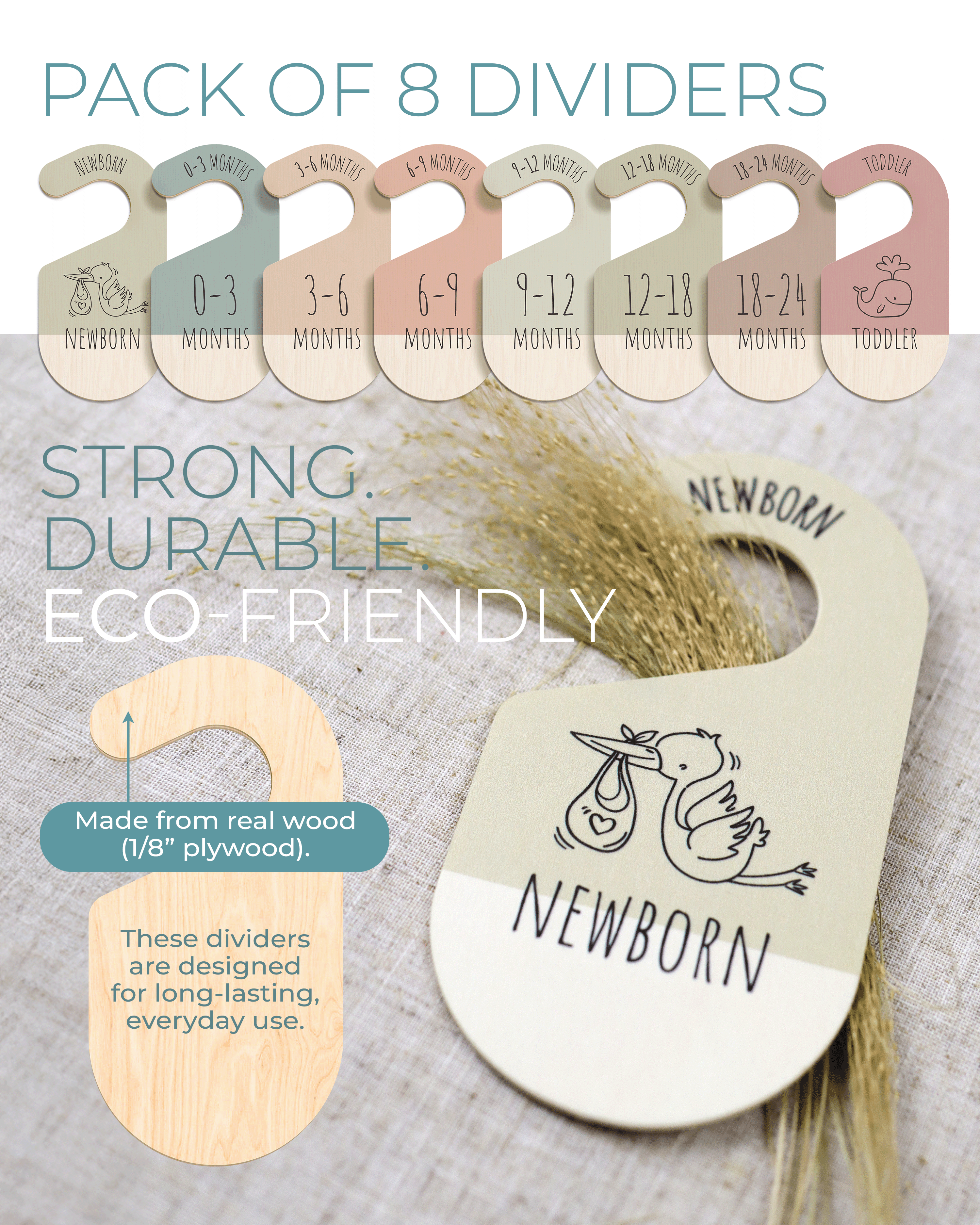 Leib Games – Cabides por atacado – Divisores de Madeira para Guarda-Roupas de Bebê, Organizadores para Armário Infantil1