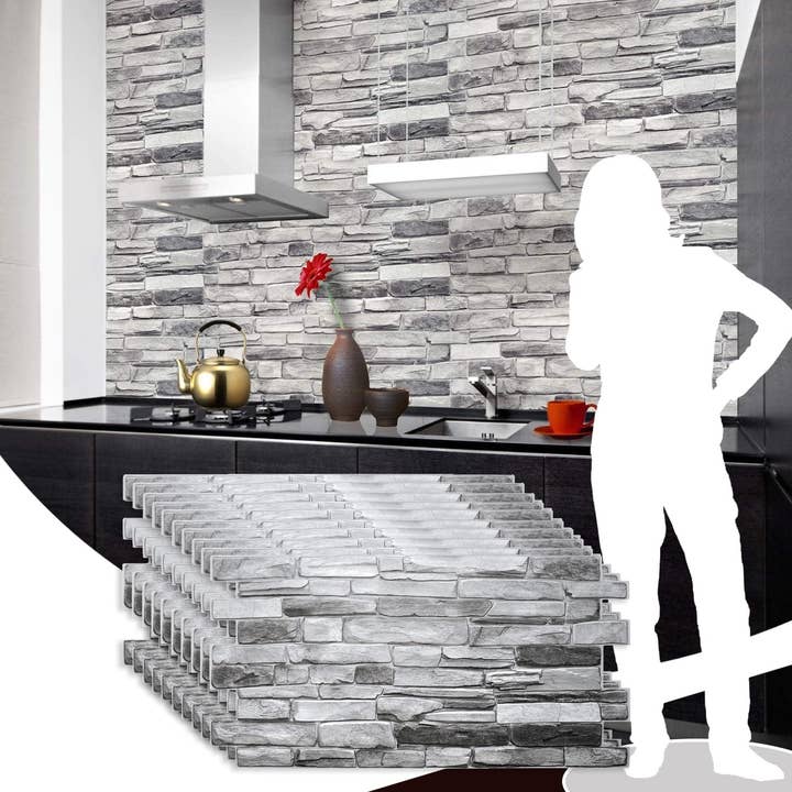 Panneau mural 3D en PVC imitation pierre grise, 3,2 pi x 1,6 pi (98 cm x 50 cm), décoration de panneaux muraux pour design intérieur, 5,3 pi² (0,49 m²) chacun pour la vente par Dundee Deco