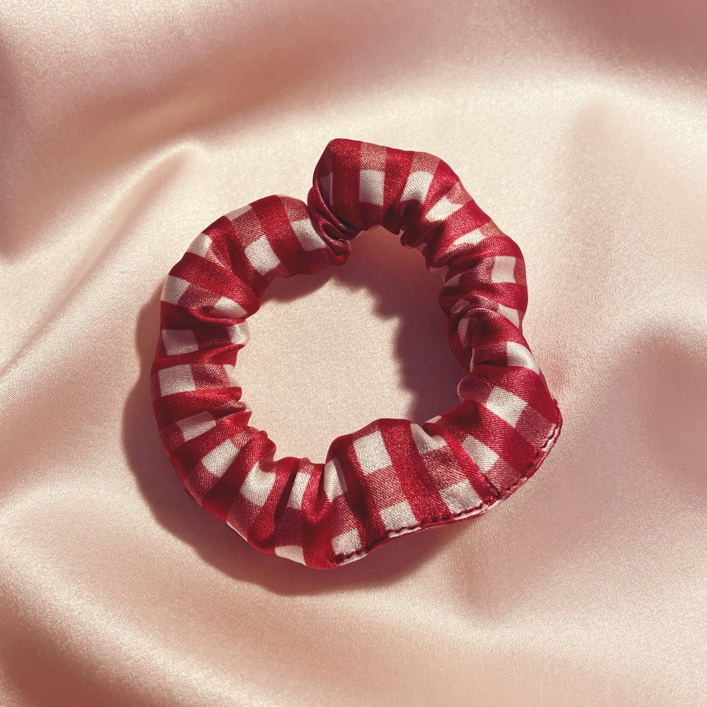 Mille Saisons – wholesale Scrunchie - Women’s – Red Gingham Print Silk Mini Astrid Scrunchie- Sewn in the UK0