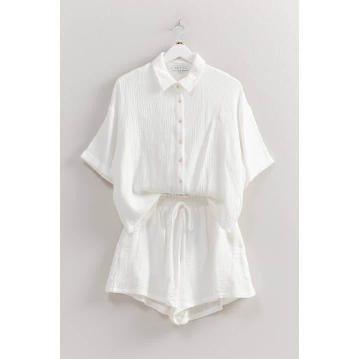 HYFVE - Wholesale Top & Short Set (NOT Loungewear) - Women's - HF25C272-SET-Relaxed Shirt And Flowy Shorts Set