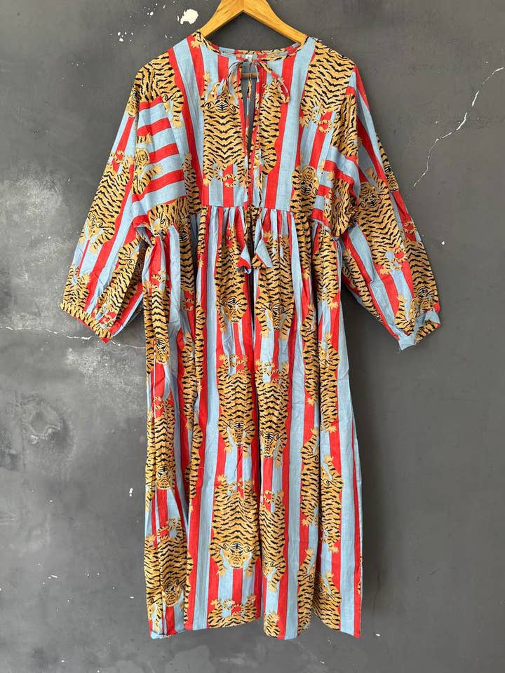 Tigerprintklänning avslappnad lång bomullsnattklänning för wholesale av bhavnas boutique