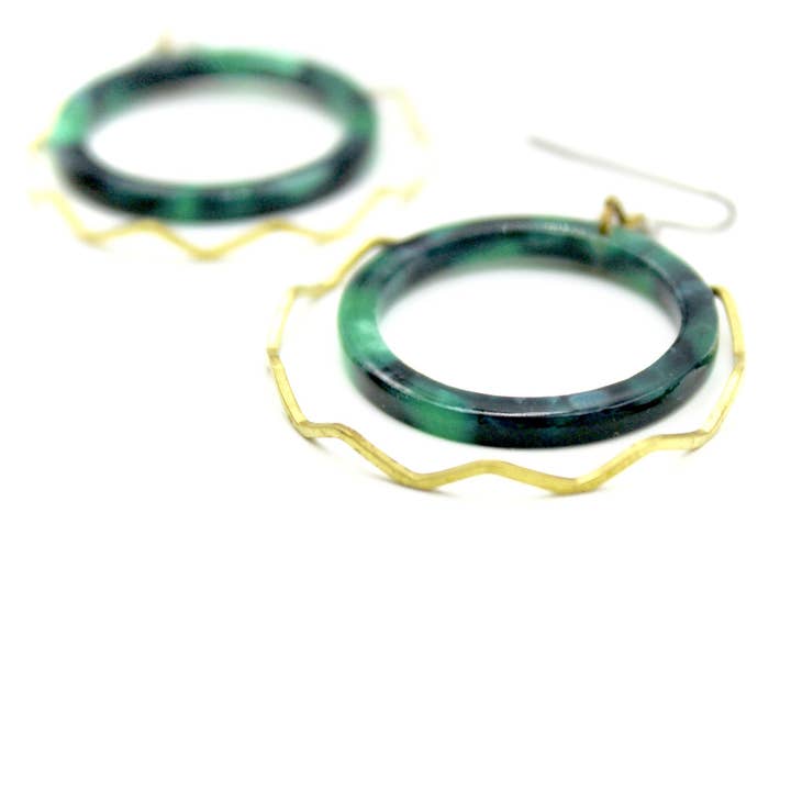 Wavy Green Hoop Earrings for wholesale by Carruthers Jewelry