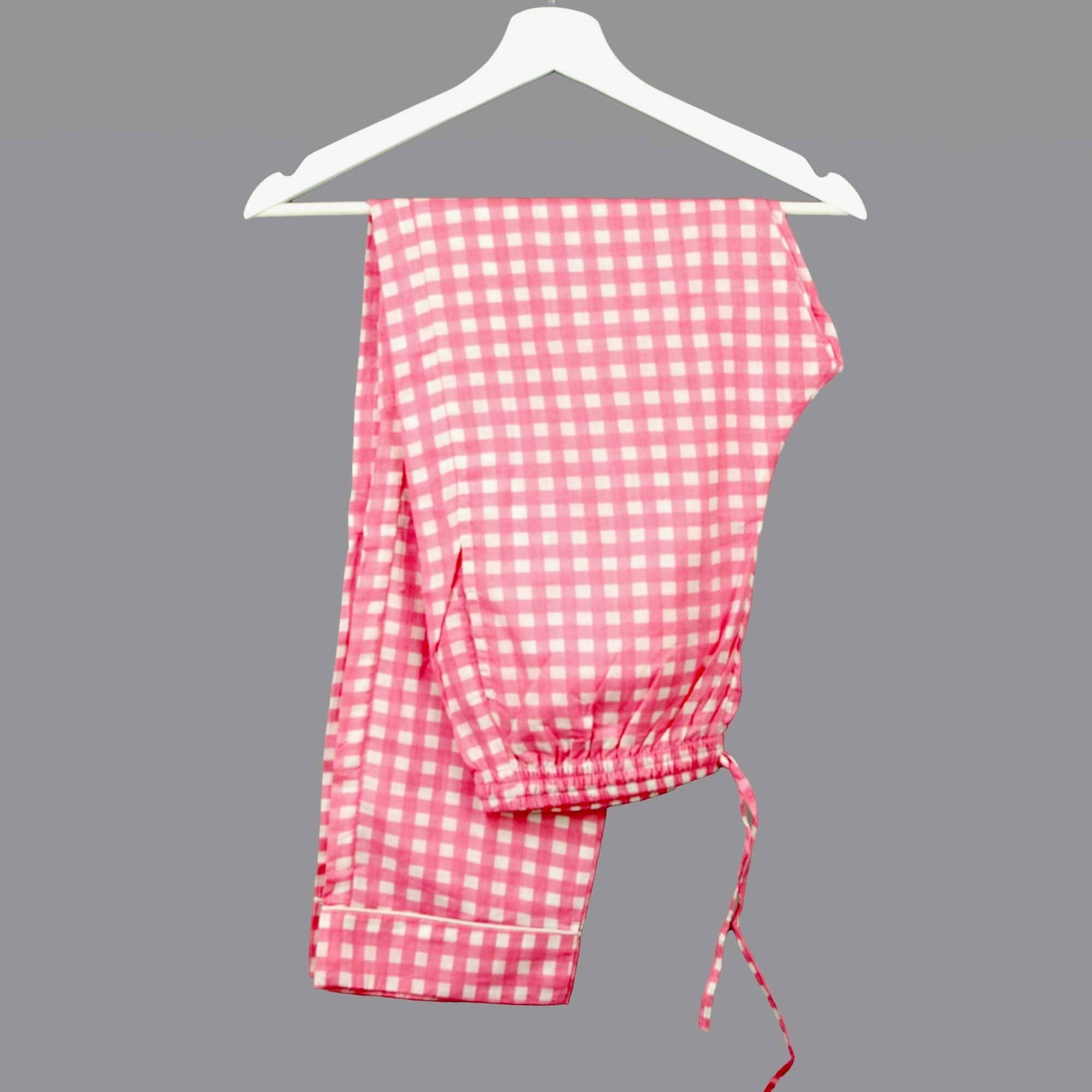 Kantha Decor – wholesale Sleepwear set – Women's – Long Cotton PJ Set With Pouch - Pink & White Gingham 3