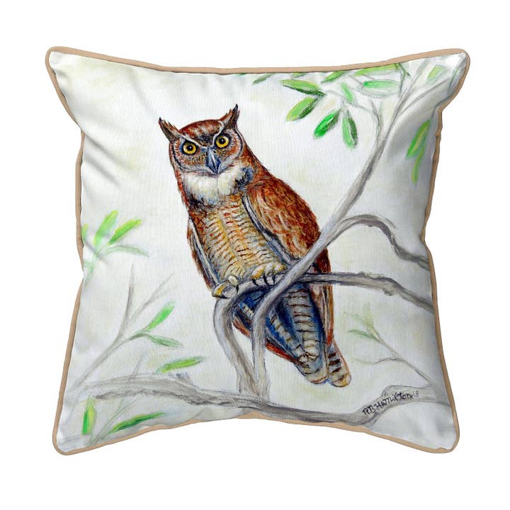 Great Horned Owl Corded Pillow for wholesale by Betsy Drake Interiors
