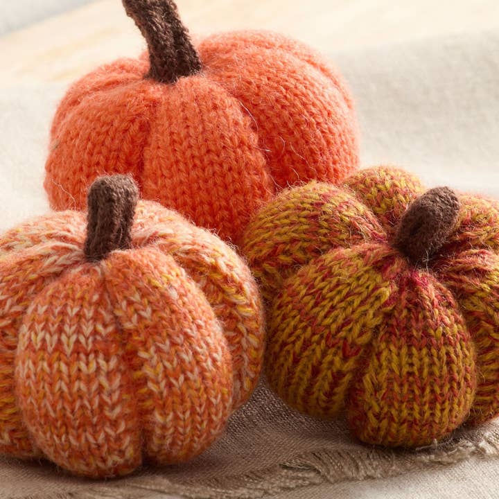 Your Heart's Content - Wholesale Decorative Tabletop Object - Cozy Pumpkins, Variegated Knit Yarn Colors, Handcrafted Gift6