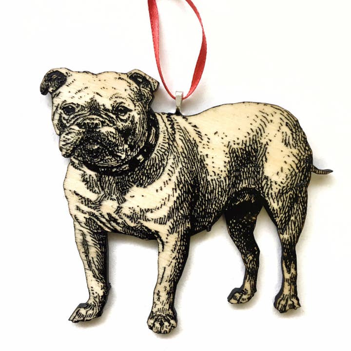 Toad Hill Farm - Wholesale Ornament - Bulldog Ornament - Laser Cut Wood Dog Christmas Ornaments