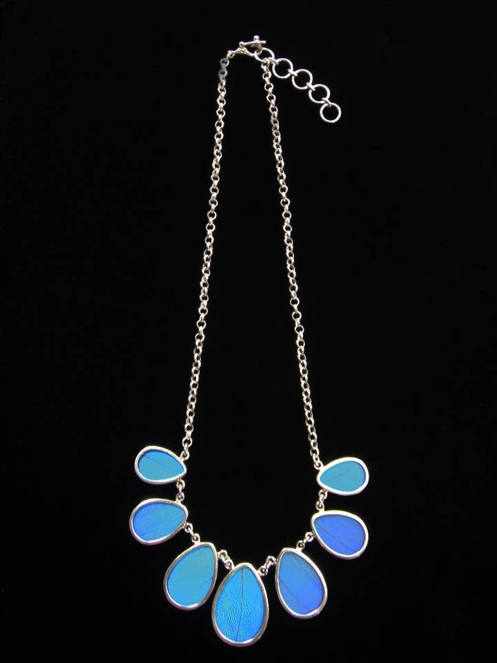 Shimmerwings "Blue Morpho" Teardrop Necklace for wholesale by Tika