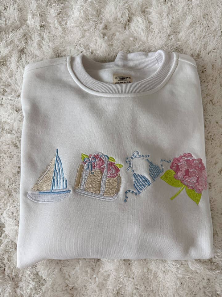 Sunkissed Coconut - Wholesale Sweatshirt - Women's - White Old Harbor Garden Embroider Sweatshirt2