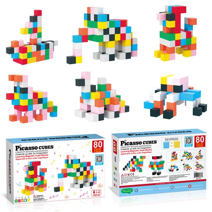 PicassoTiles - Wholesale Building Set - Kids - Magnet Cube Building Blocks 80 Piece 1.2" Magnetic Cube Toys