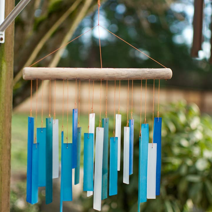 Cohasset Gifts - Wholesale Windorgel - Blauwe rechthoeken getrommeld glas windgong1