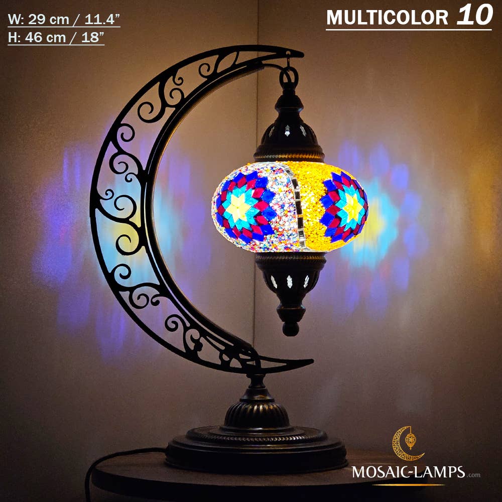 Mosaic Lamps - Wholesale Accent/Desk Lamp - 10+ Colors - Moroccan Moon Table Lamp, Arc, Murano Crescent43