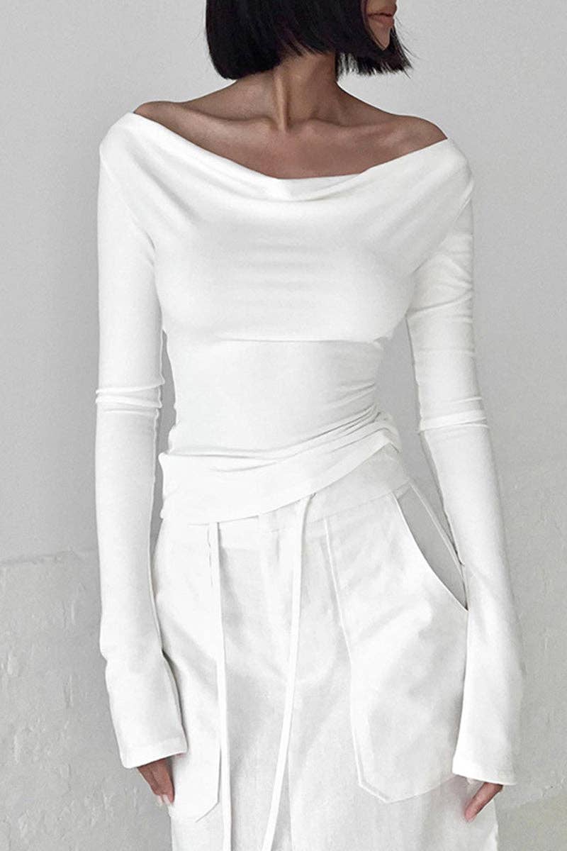 Mccolin – wholesale Stickad topp - Dam – Axelbandslös figursydd topp med långa ärmar9