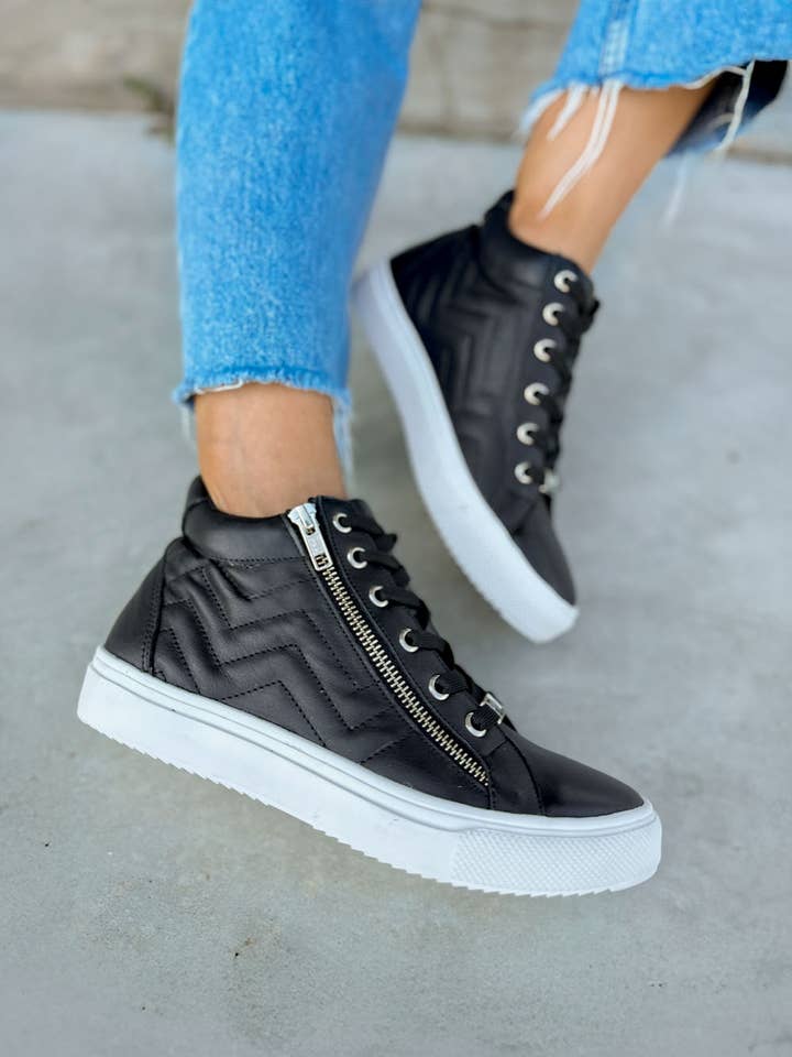 Regina - Preto - Ténis Artesanais de Pele de Vaca por atacado de PMK SHOES