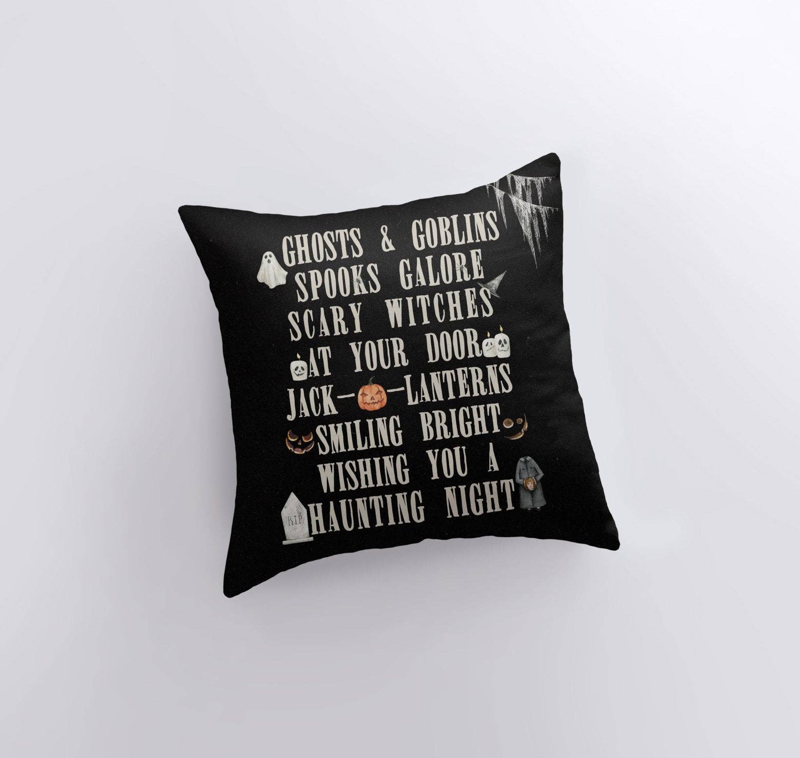 UniikPillows - Vendita all'ingrosso Fodera cuscino decorativo - Federa per cuscino fantasma e goblin | Decorazioni autunnali | Cuscini di Halloween | Decorazioni di Halloween | Cuscini autunnali | Simpatici cuscini da tiro2