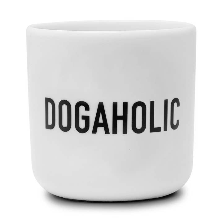 DOGAHOLIC mok van wit porselein met zwarte opdruk voor wholesale door Lieblingspfote